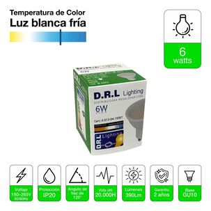 Pack 10 Ampolleta Led Gu10 Drl 6w 390lm C&aacute;lida/blanca Sec